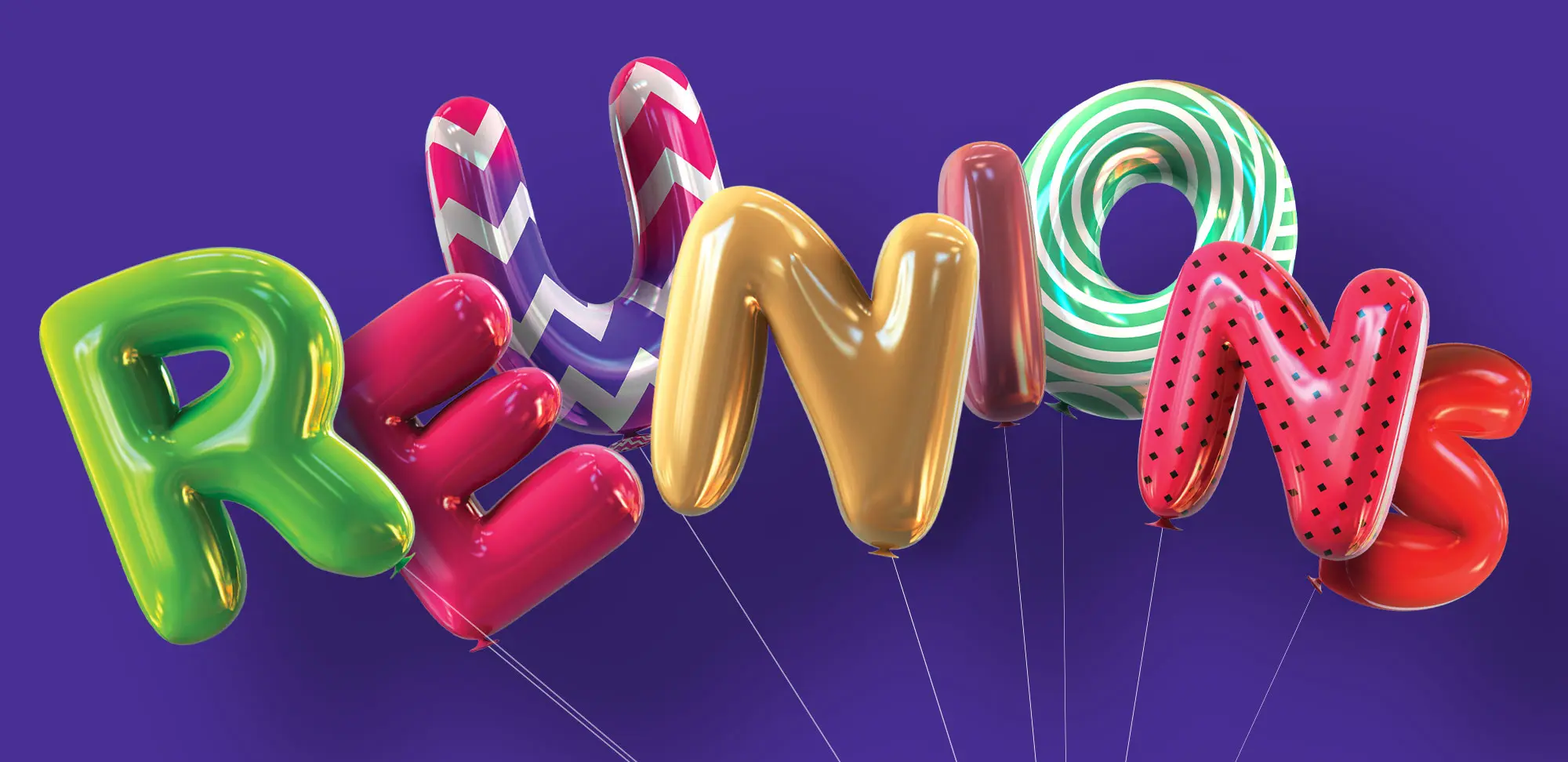 Photo illustration of 3D balloons that says 'Renion'