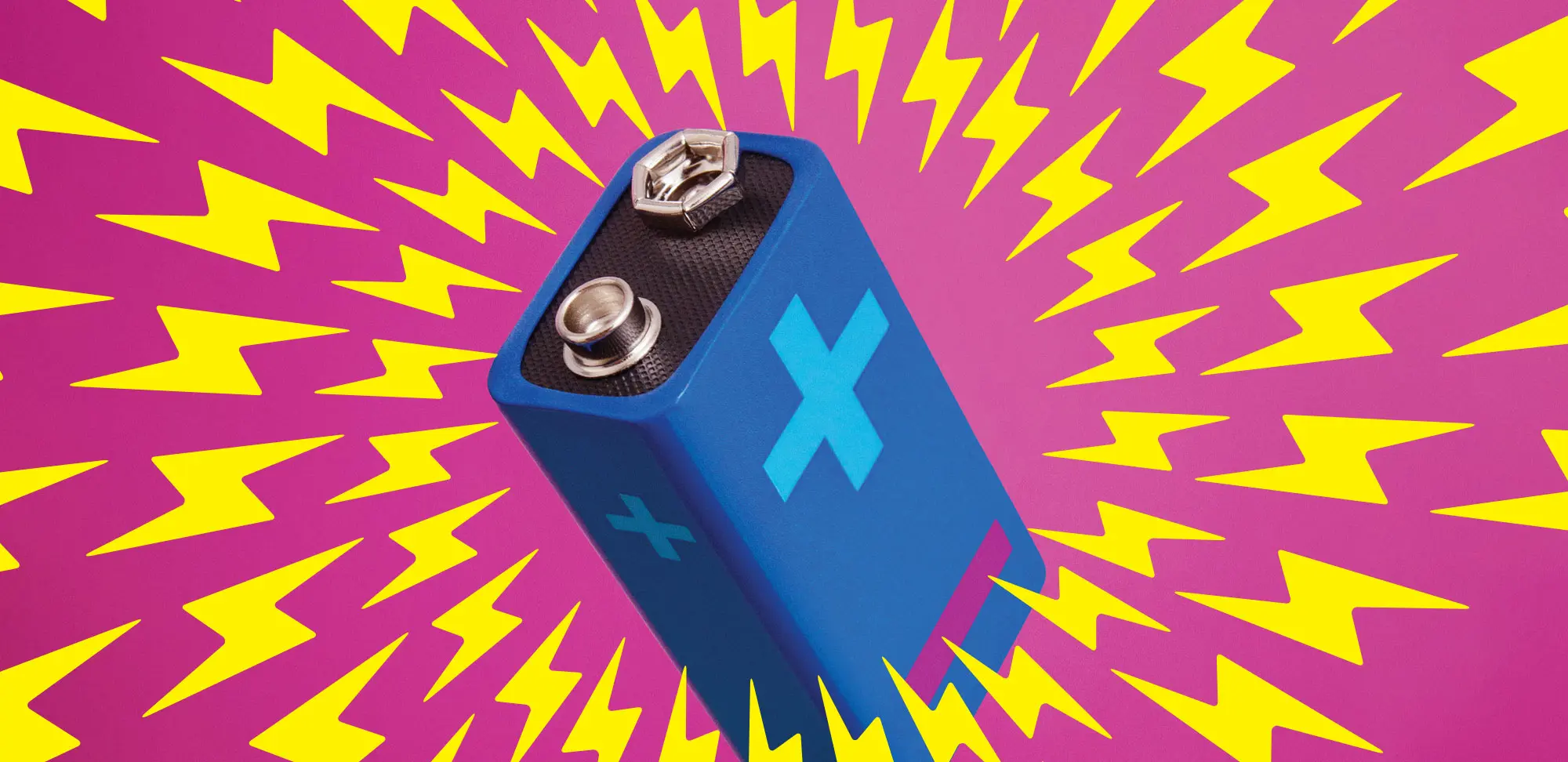 Conceptual photo of a battery radiating electrical bolts