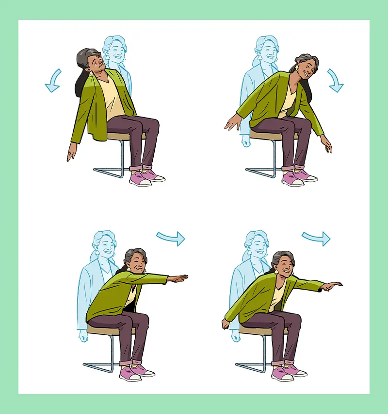 Illustration d’une femme faisant un exercice d’équilibre en position assise