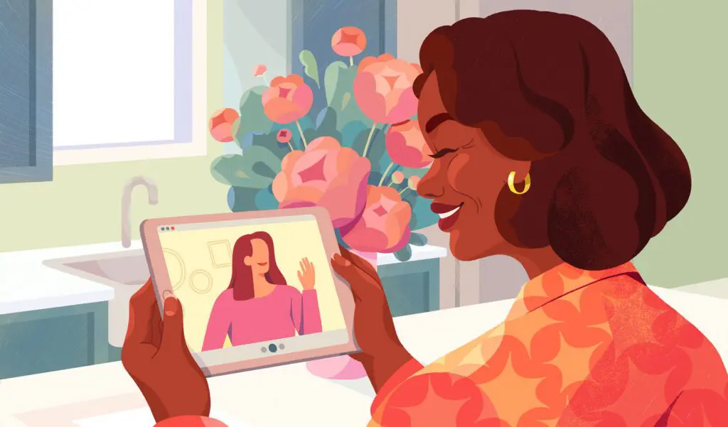 Illustration of a woman having a video call with a friend