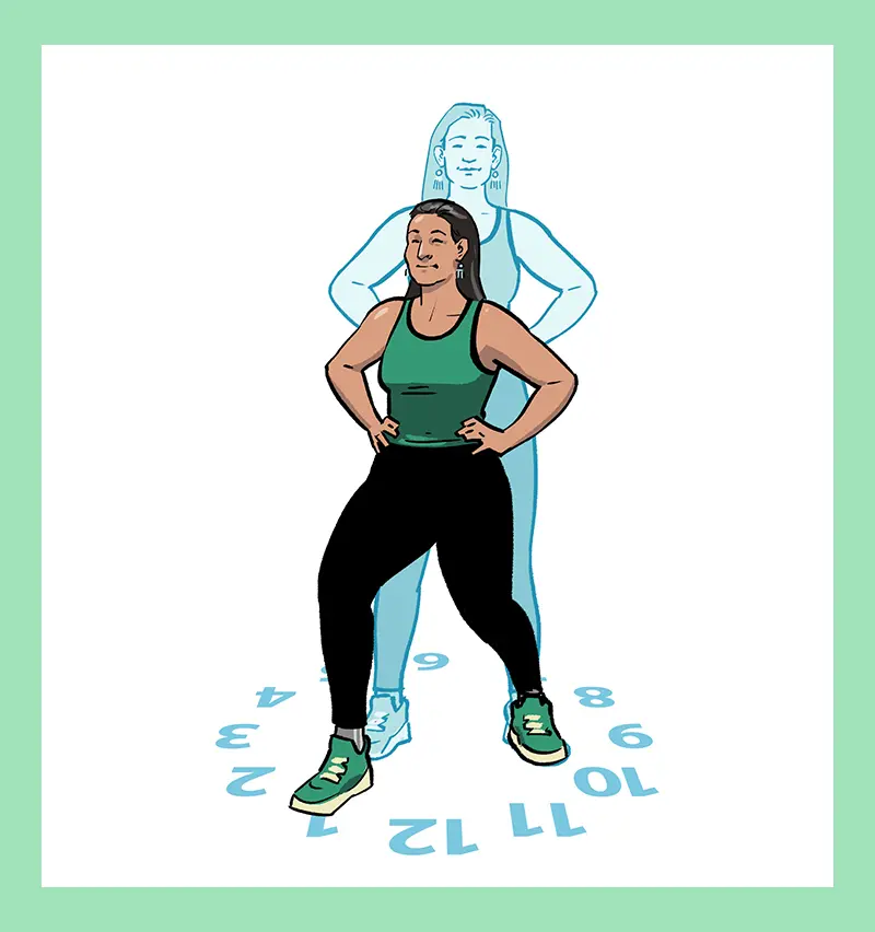 Illustration of a woman performing lunge around the clock exercise