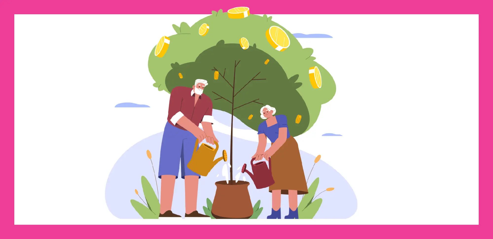 Conceptual illustration of a couple growing a money tree