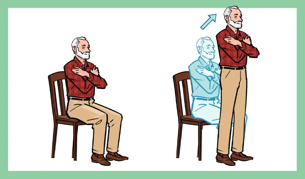 Illustration of a man performing Sit to Stand exercise