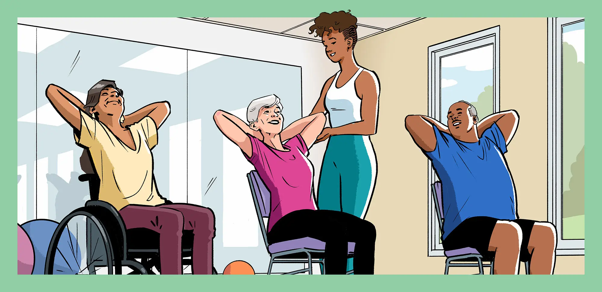 Illustration of seated group pilates