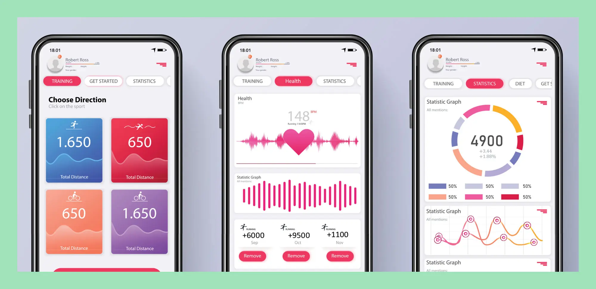 Photo of mobile phones with fitness apps on screen