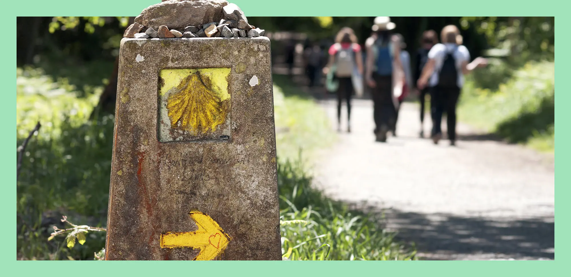 Photo of sign shells for pilgrims at Way of St James , Camino de Santiago. Compostela Cathedral ,Galicia, Spain