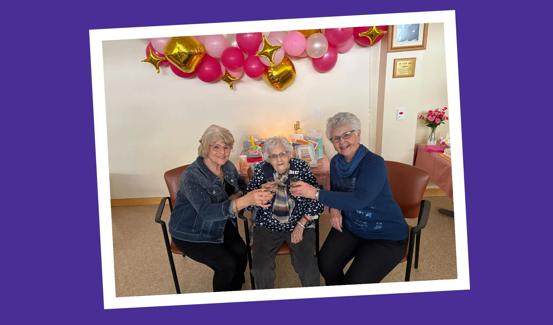  Photo of Pat Vanderburg and Beth Courtney toast their mom, Kay McMaster.