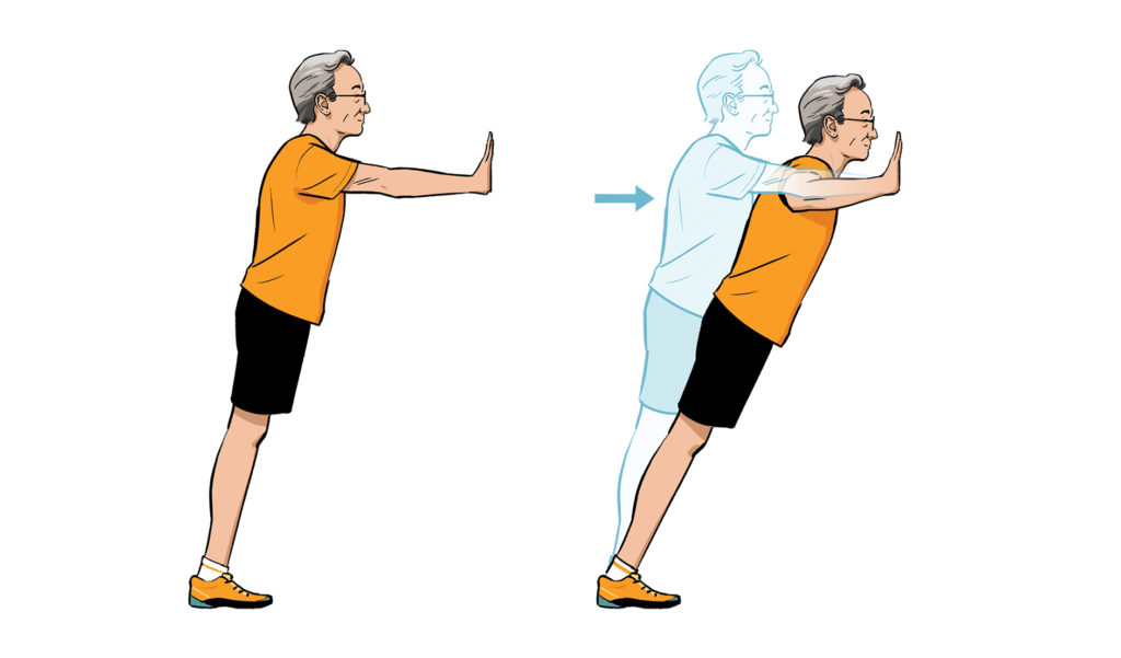 Illustration of man doing wall pushups