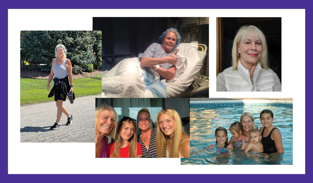 Photos of Inverarity walking regularly to her daughter’s home; going into surgery; walking in Toronto with her granddaughters; healed and happy; in the pool with all of her grandchildren.