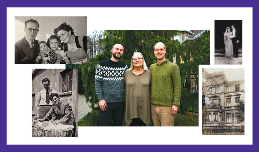 Photos of Sojat with parents and sister on her second birthday; Sojat, in the bassinet, with her parents and sister. Sojatʼs motherʼs childhood home; Sojat's parentsʼ wedding day, 1942; Sojat and her sons, November 2017.