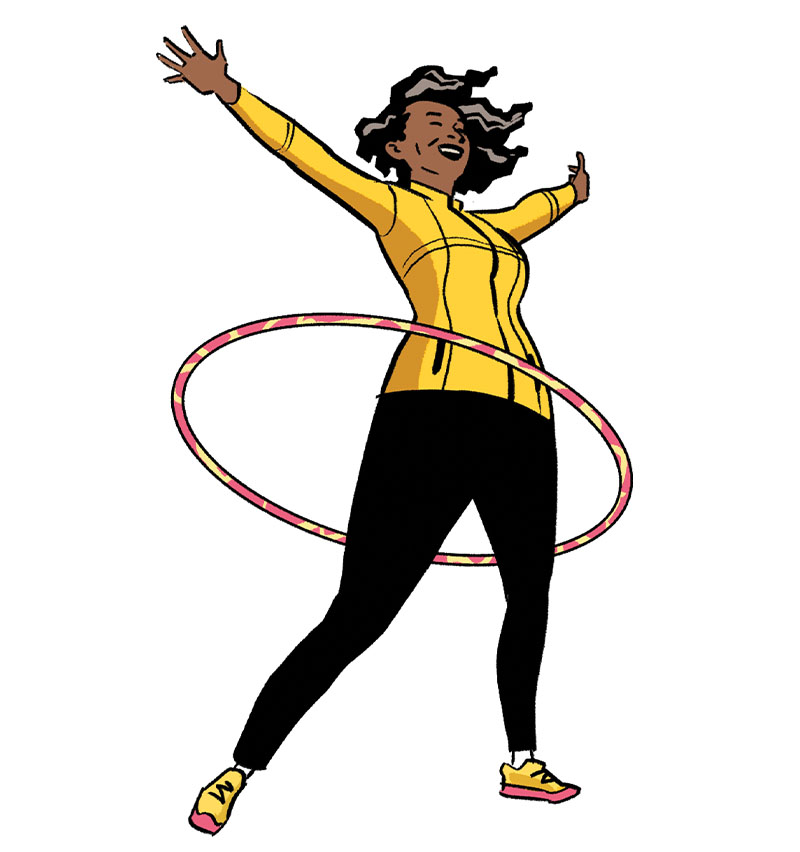 Illustration of woman in fitness clothes using a hula hoop
