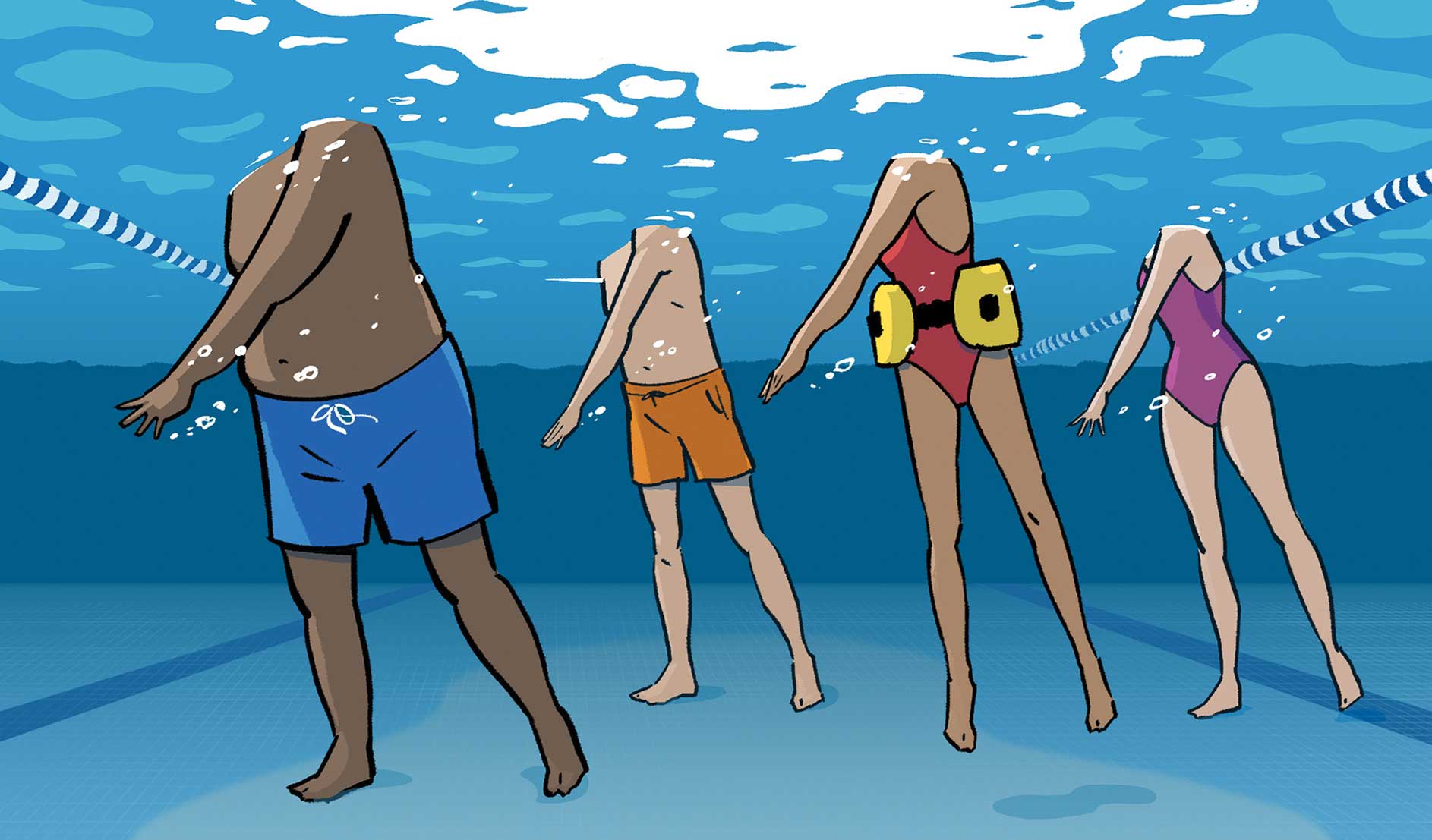 Illustration of a group of people doing water workouts in a pool