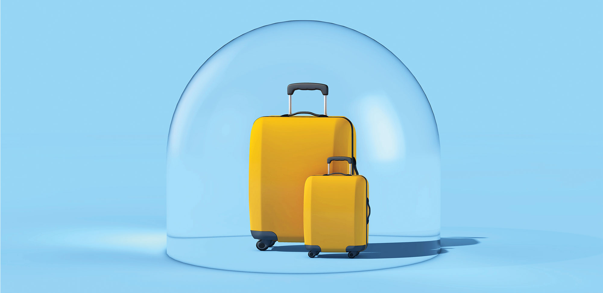 Illustration photo en 3 dimensions d’une valise avec une bulle de protection