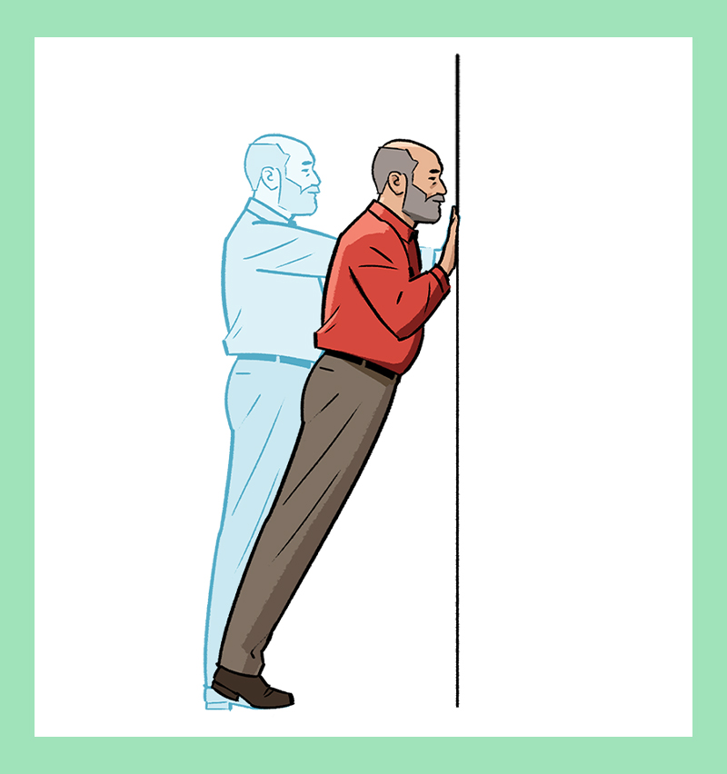 Spot illustration of man doing a wall push-up