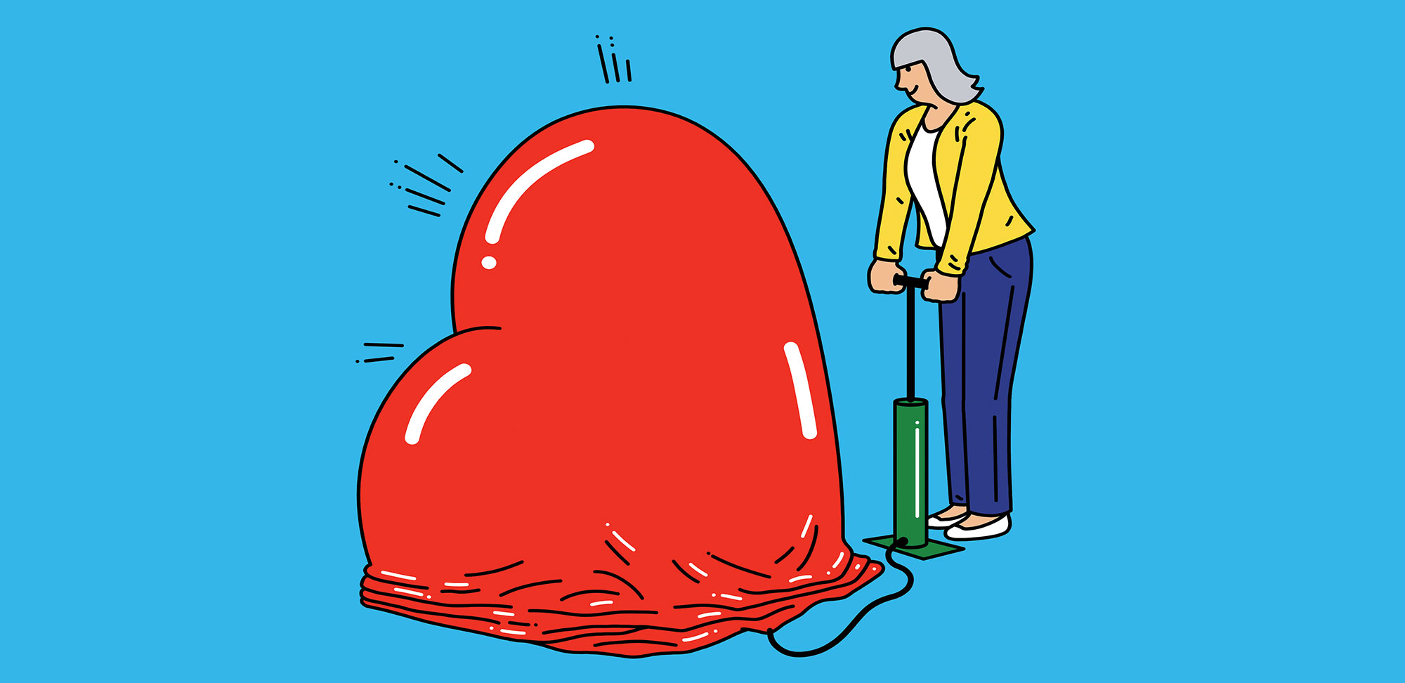 Conceptual illustration of person blowing up a heart shaped balloon