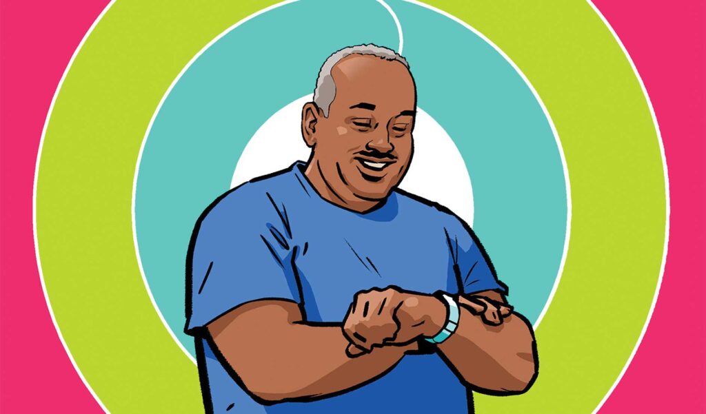 Illustration of a man who closed all rings on his health app