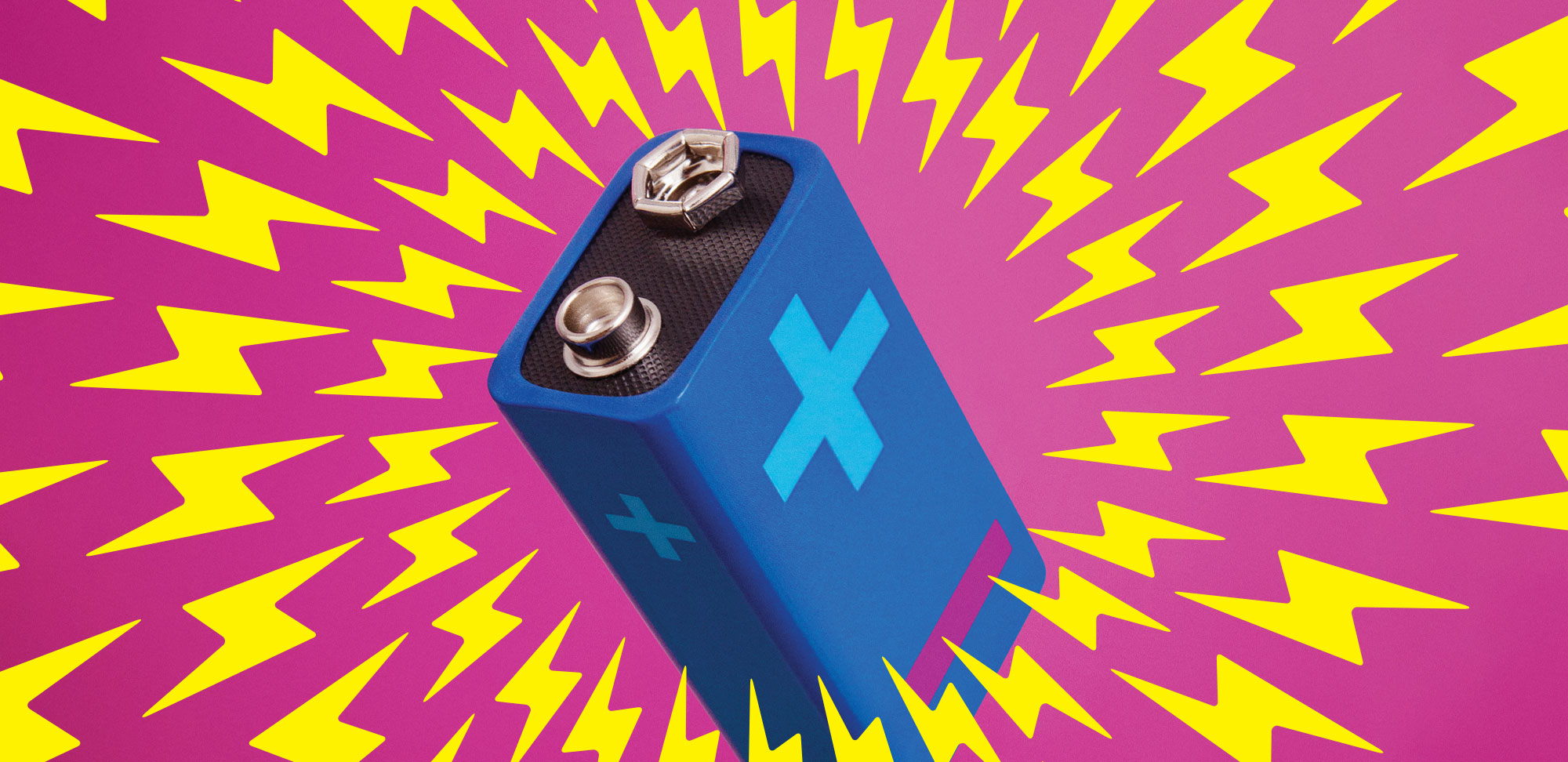 Conceptual photo of a battery radiating electrical bolts