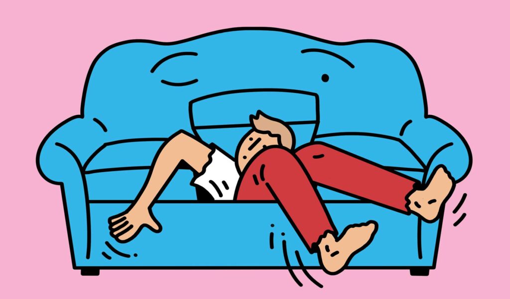 Conceptual illustration of a person stuck in a couch