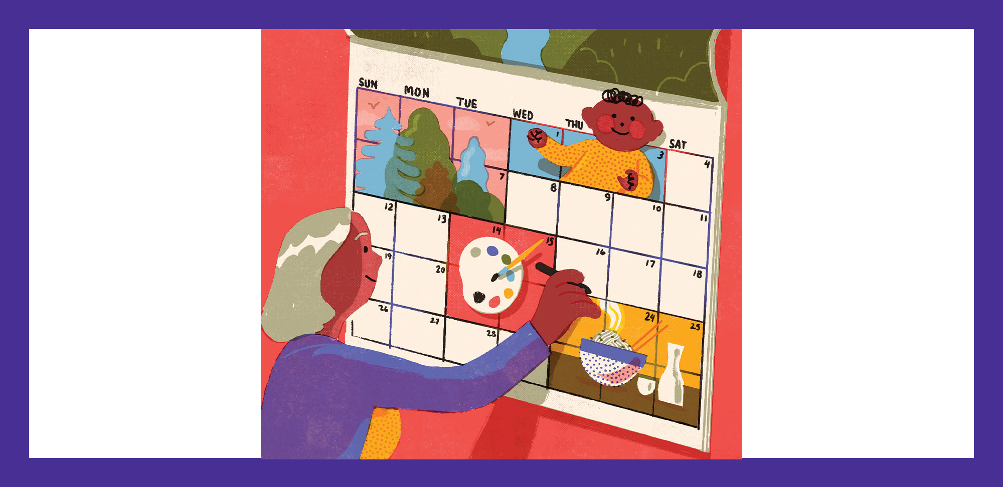 Illustration of a woman planning her calendar